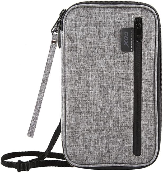GOX Passport Holder for Travel Family RFID Neck Wallet for Traveling Women Travel Pouch for Passport and Documents with RFID Waterproof Zipper Passport Case (Grey)