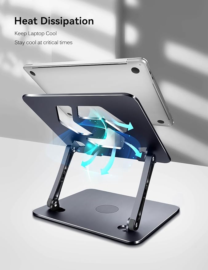 ivoler Adjustable Laptop Stand with 360° Rotating Base,Ergonomic Laptop Stand for Desk,Foldable & Portable Laptop Riser,Suitable for Collaborative Work, Fit MacBook/Laptop up to 16 inches[Space Gray]