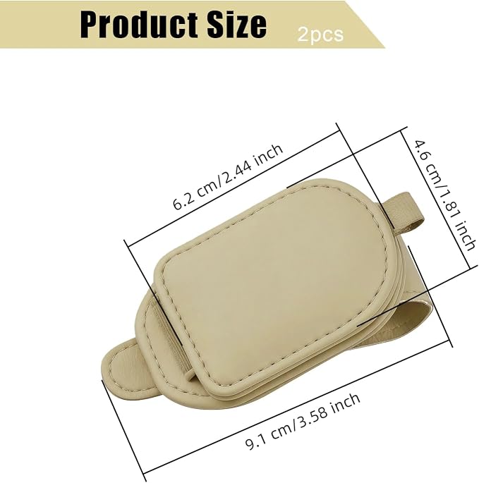 Sunglass Holder for Car Visor, Magnetic Leather Eyeglass Holder, Universal Car Sunglass Organizer Visor Accessories for SUV Truck Pickup, 2 Pack (Beige)