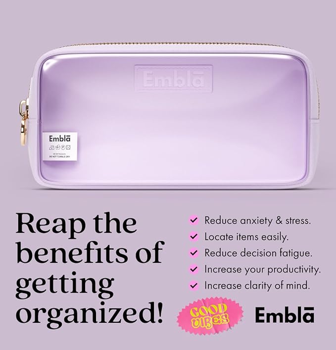 Embla Medium Clear Makeup Bag Travel for Toiletries Cute Make Up Nylon Organizer Pouches Quart Size Cosmetic Bags for Women Girls Zipper Toiletry Skincare Pouch Organizer for Purse Lavender