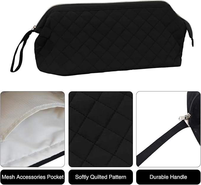 Stratalife Quilted Hair Tools Travel Bag with Polishing Cloth Compatible with Dyson Airwrap Shark Flex Style, Portable Toiletry Bag Hair Dryer Curling Iron Carrying Case Travel Essentials Black