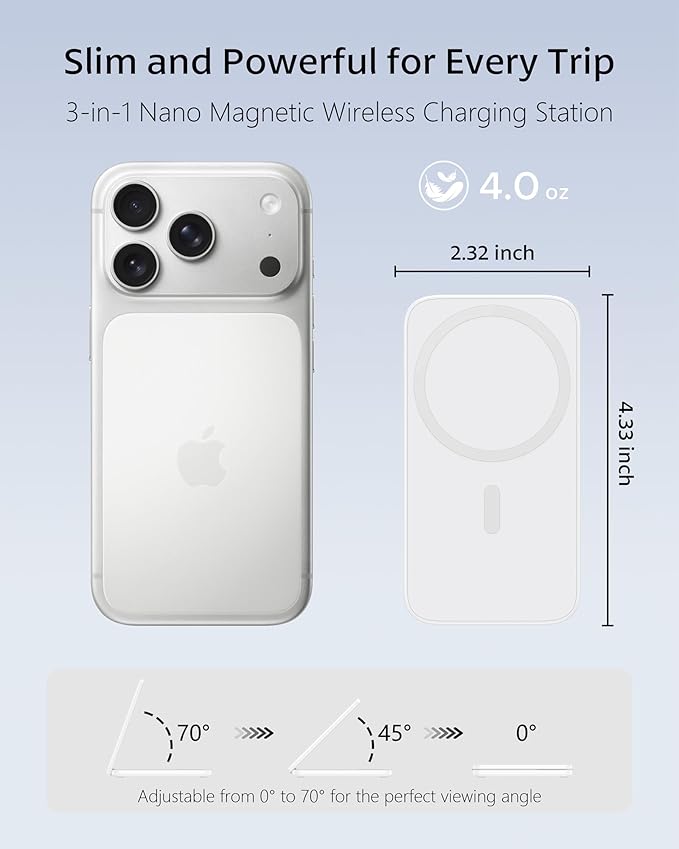 Compatible MagSafe 3 in 1 Wireless Charging Station for Apple, Magnetic Foldable Charger Stand for iPhone 17/16/15/14/13/12 Pro Max, Apple Watch Ultra/Series & AirPods Pro Fast Charging Dock