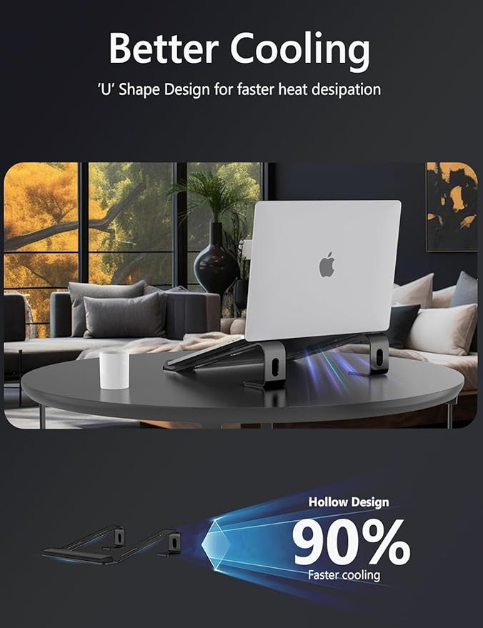 Aluminum Laptop Stand, Notebook Stand with Wrist Rest, Ergonomic Detachable Laptop Mount, Computer Stand Compatible with 10-17'' All Laptops Such as MacBook Air Pro/HP/Dell/Lenovo, Black