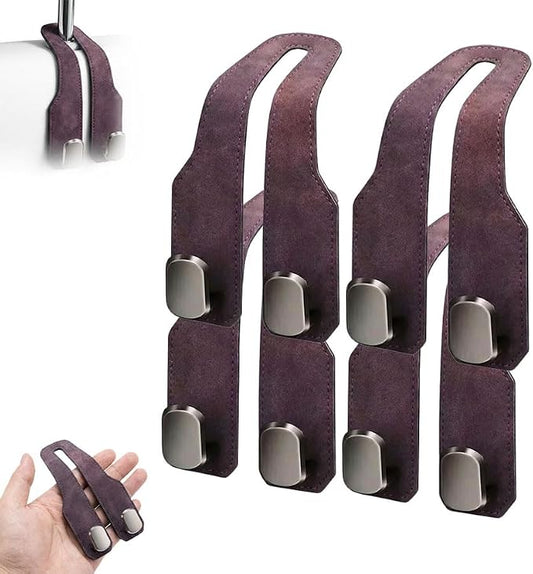 Car Seat Back Storage Hook, 2026 New Car Seat Headrest Hook for Purses and Bags, Leather Car Seat Back Storage Hooks, Car Seat Hangers Organization Accessories (Brown 4pcs)