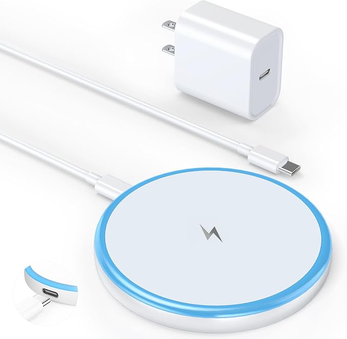Magnetic Wireless Charger 15W with 20W Adapter & 6ft Cable – MagSafe Charger for iPhone 16/15/14/13/12 Pro/Max/Plus/Mini & AirPods 3/2/Pro – Fast Wireless Charging Pad for Home, Office, Travel