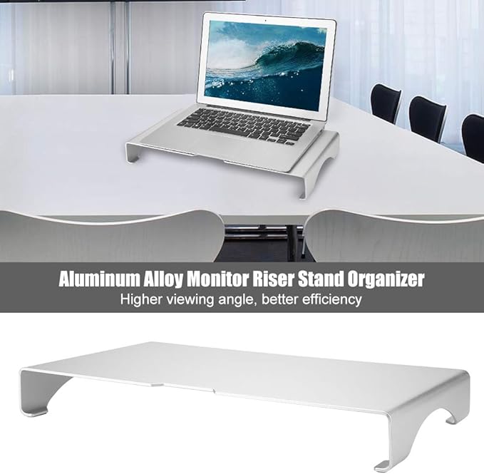 Tyenaza Monitor Riser, Aluminum Alloy Monitor Stand Notebook Laptop Organizer Shelf Silver for Desk
