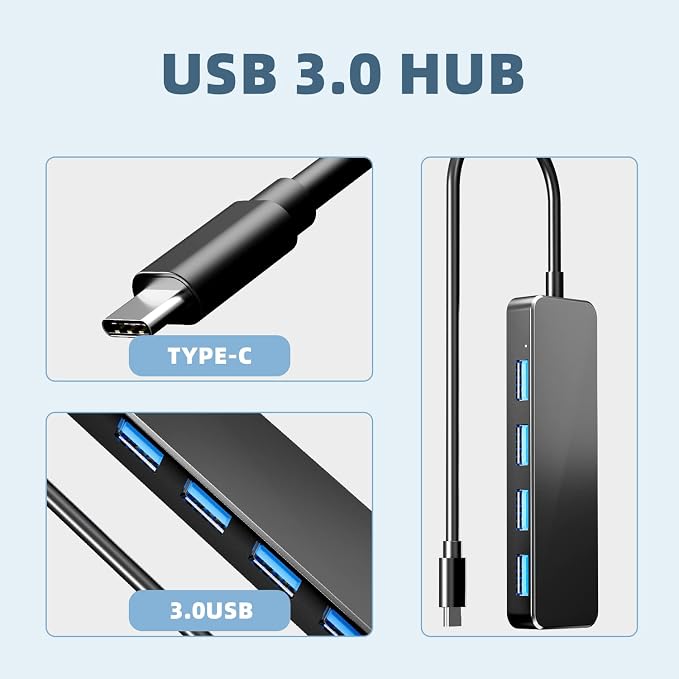 USB C Hub 4 Ports, Eanetf USB C to USB Hub 3.0 USB Splitter for Mac Pro, iMac, iPad Pro, Chromebook, Pixelbook, Dell XPS, Samsung, and More Type C Devices