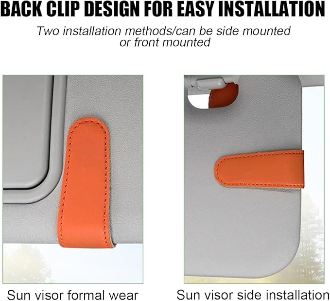 Sunglasses Holders for Car Visor, Magnetic Leather Vehicle Glasses Hanger with 2 Clips, Auto Interior Eyeglass Mount Organizer Accessories, Universal Fit(Orange)
