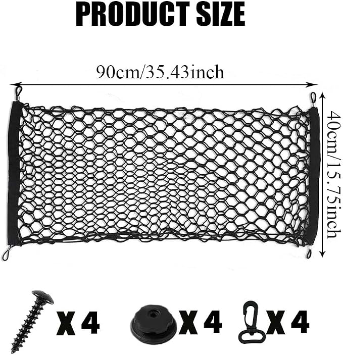 Cargo Net Stretchable, Trunk Bed Net, 35.4x15.7 Inch Adjustable Elastic Trunk Storage Net with Hook, Double-Layered Network Car Accessories for SUVs, Cars, and Trucks (35.4x15.7 Inch)