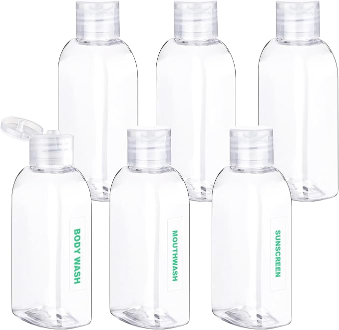 Cosywell Travel Shampoo Bottles 6pcs 3.4oz TSA Approved Travel Bottles for Toiletries Leak Proof Refillable Lotion Containers with Flip Cap Small Plastic Squeeze Bottle(Clear)