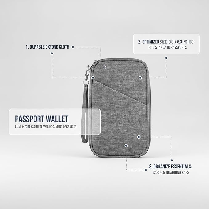 Passport Wallet, Slim Oxford Cloth Travel Document Organizer with Card Slots for Airport Check-in (1 PC)