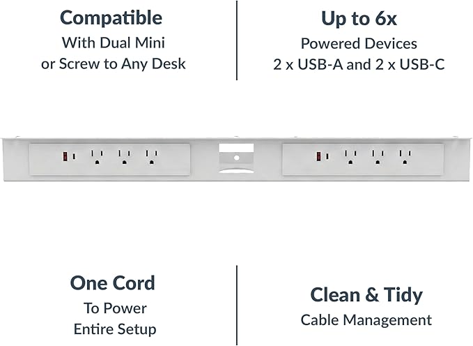 Desky Mini Cable Tray – Under Desk Wire Organizer with Mounting Screws, Compact Metal Cable Management Tray for Office Desks – Space Gray, 8 Plug
