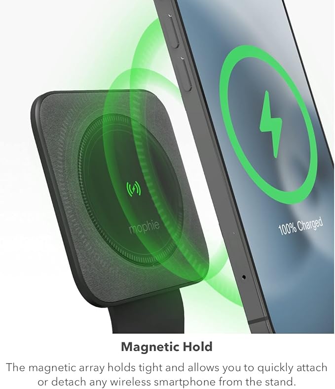 Mophie - 15W Wireless Charging Stand Compatible with snap and MagSafe for Smartphones, iPhone, Google Pixel, Samsung Galaxy, Qi-Enabled Devices
