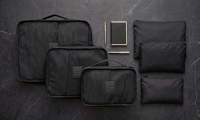 GForce 6 Piece Ultimate Traveling Set | Organizer Packing Cubes | 3 Sizes | Zippered Pouches | 3 Sizes | Suitcase Organizers | Luggage Organizers | Travel Essentials | Black