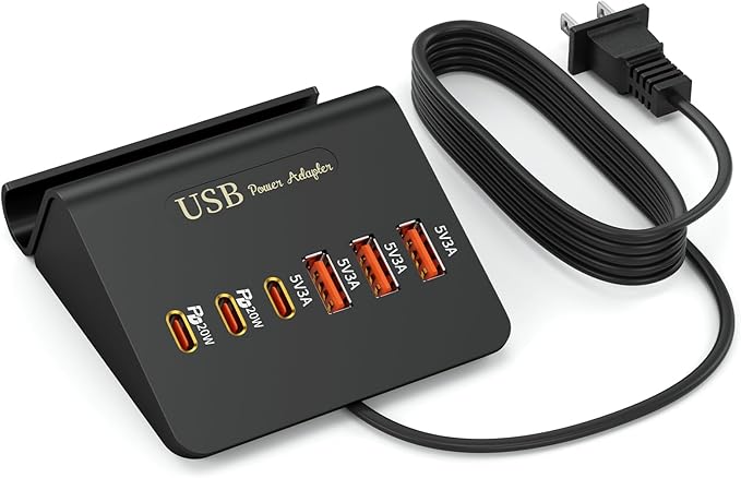 VHBW USB Charging Station 6 Ports, 35W Desktop Fast Charge Station for for Multiple Devices, Multi USB Nightstand Charger Station with Phone Stand (3A3C)