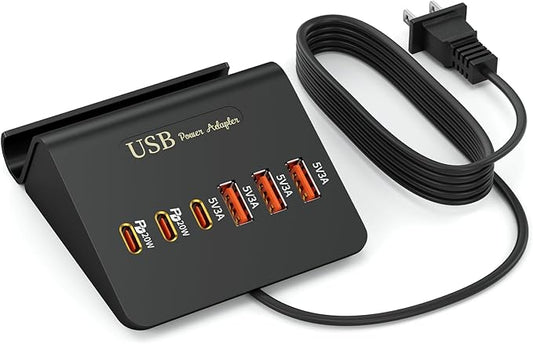 VHBW USB Charging Station 6 Ports, 35W Desktop Fast Charge Station for for Multiple Devices, Multi USB Nightstand Charger Station with Phone Stand (3A3C)