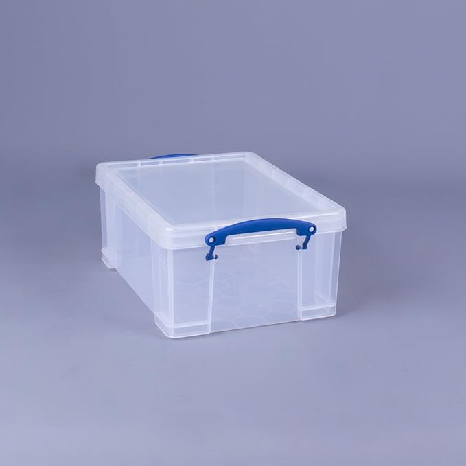 Really Useful Box Stackable 9 Liter Plastic Storage Container Bin with Snap Lid and Built-in Clip Lock Handles for Home & Office Organization (3 Pack)