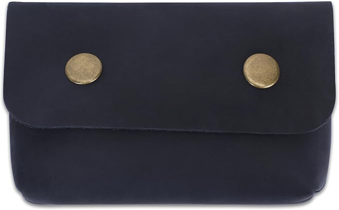 Leather Double Coin Pouch Premium Cash & Card Holder Compact Cable Organizer Travel Makeup Bag, Handmade Artisan Craft Vintage Leather Accessories Multipurpose Wallet & Organizer (Blue)