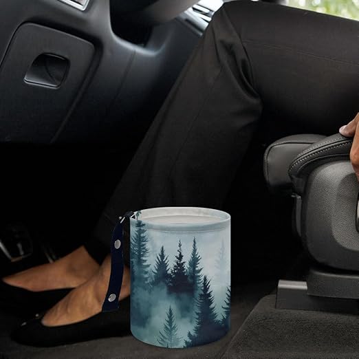 Mountain Forest Car Trash Can Waterproof Garbage Can Car-Seat Back Hanging Trash Bag Portable Camping Waste Bin Storage Bag Collapsible Rubbish Container for Cars (5.9" W,7.2" H)