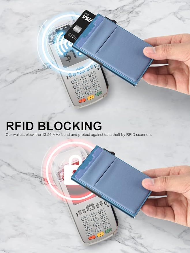 TOYFID Slim Wallet for Men - Pop Up Card Holder Wallet,Minimalist Business Wallet,Credit Card Wallet with Money Pocket,Metal Card Case Wallet,RFID Blocking,Can Hold 6 Credit Cards