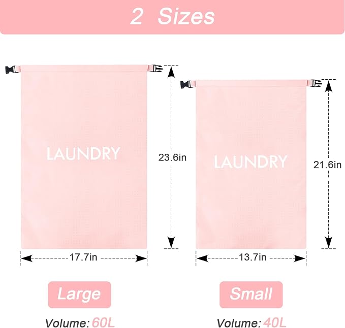 2 Pack Waterproof Travel Laundry Bag Set, Roll-Top Wet Dry Bag for Odor Control & Separating Dirty Clothes, Packable Space Saver Organizer for Gym, Swimming & Cruise Suitcases