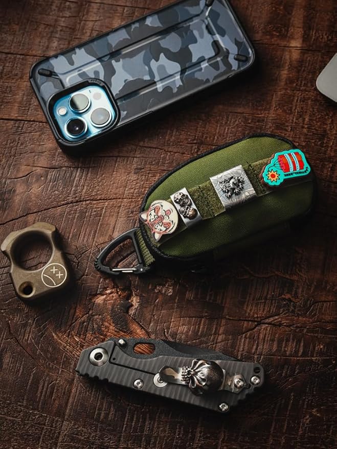 TACTICAL GEEK Storage A7 EDC Key Chain Case, Custom Carabiner, Mini Key Organizer, Portable Zippered Case for Daily Carry Green