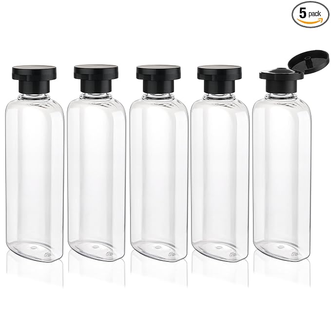 Travel Shampoo Bottles 7.7oz 5 Pack Leak Proof Squeeze Bottles with Flip Cap Refillable Containers for Toiletries