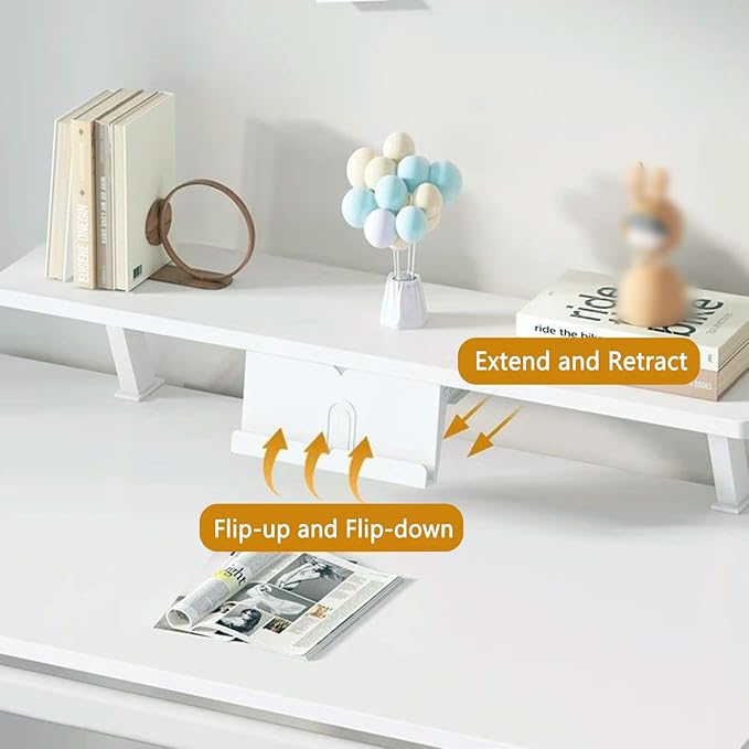 Clamp on Desk Shelf, Desktop Extender Klemmbares Schreibtisch Organizer Regal Adjustable Floating Desks Shelf for Office, Dorm, Home Desk Organization (White-with Reading Stand, 31.5x7.8in/80x20cm)