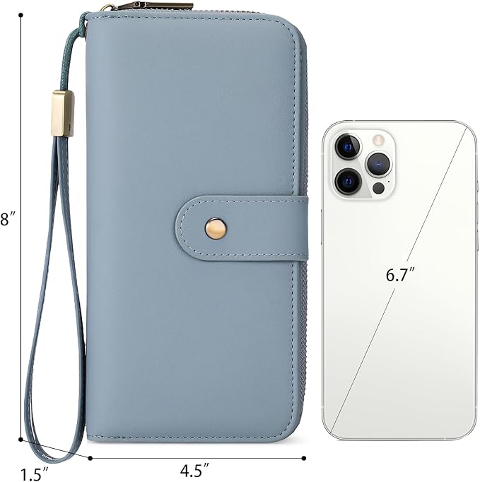 GAEKEAO Wallet for Women Clutch RFID Blocking Wristlet Leather Purse Large Capacity Credit Card Holder with Grip Hand Strap