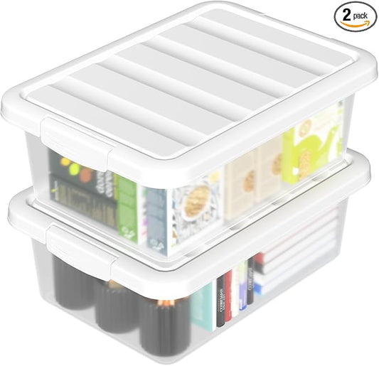 14 Quart Plastic Clear Storage Bin, Stackable Latching Box with Lid, 2 Packs