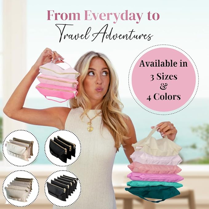 BOBBIE Accordion Travel Makeup Bag, Large Capacity Cosmetic Bags for Women, Durable & Compact Make up Organizer, Lightweight & Portable Zipper Pouch, Water-Resistant Toiletry Bag with 3 Compartments