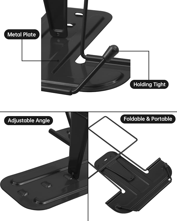 Honagu Book Stand for Reading, Adjustable Reading Rest Book Holder, Documents Holder, Sturdy Typing Stand for Recipes Textbooks Tablet Music Books (Black)