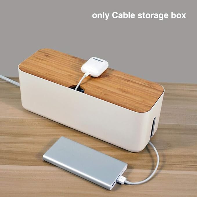 Cable Management Box - Wooden Style Large Cord Organizer Box to Hide Wires & Power Strips | Desk Computer Cable Organizer Box | Safe ABS Materia for Home & Office (Black)