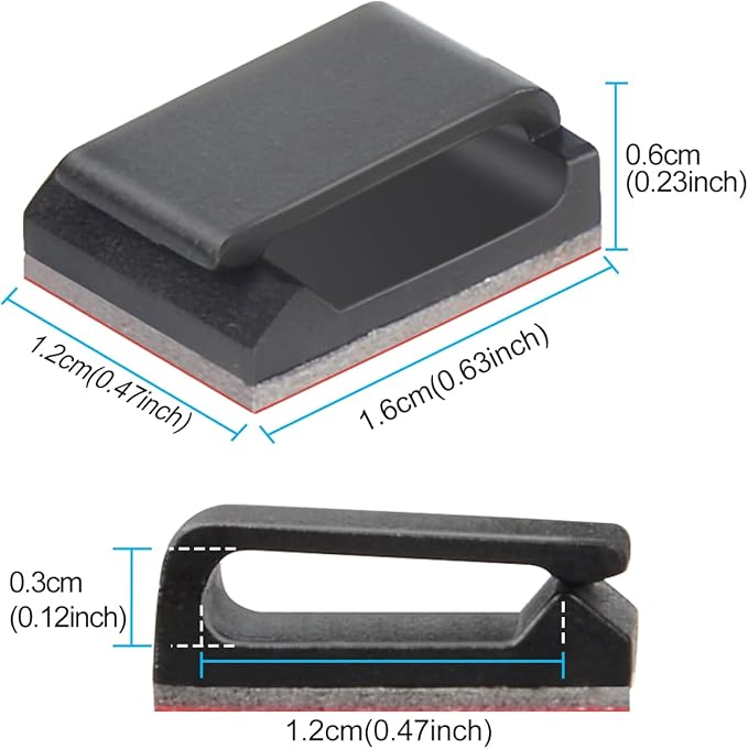 100 Pcs Cable Tidy Management Self Adhesive Flat Cable Clips for Led Light Strip and Flat Ethernet Cable Black