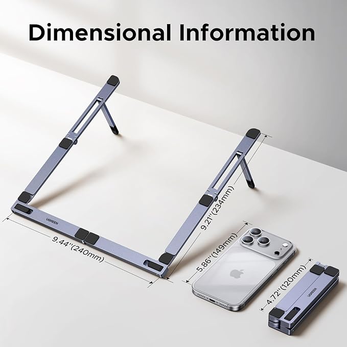 UGREEN Portable Laptop Stand, Foldable & Compact Aluminum Computer Stand Holder for Desk, Adjustable Ergonomic Laptop Riser for MacBook, Travel-Friendly for 10-17 Inch Laptops