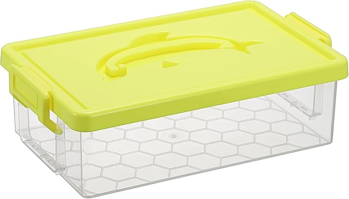 BTSKY 1-Pack Clear Plastic Storage Box with Lid, Stackable Organizer Featuring Easy-Lift Dolphin Design, Multi-Use Portable Container for Home, Craft, Office, Space-Saving with Secure-Clasp, Yellow