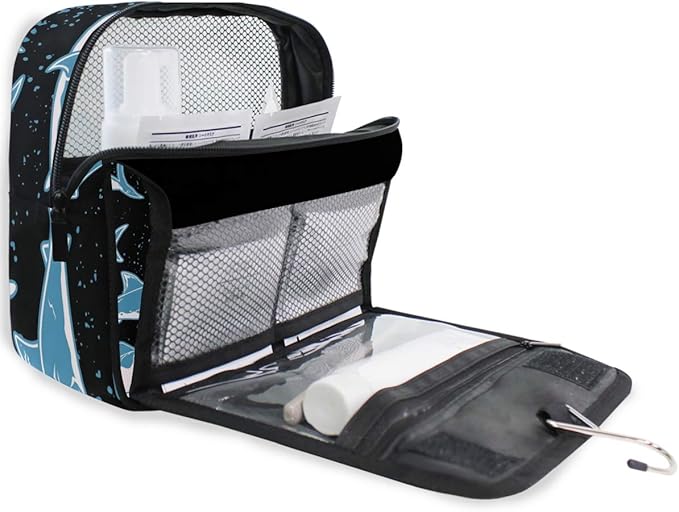 Hanging Travel Toiletry Bag Kit Boys Makeup Case Cosmetics Organizer for Men Women (Undersea Shark)