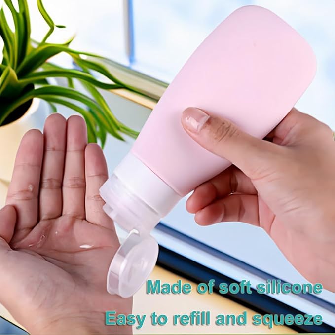 Silicone Travel Bottles, Leak Proof Squeezable Refillable Travel Accessories Toiletries Containers Travel Size Cosmetic Tube for Shampoo Lotion Soap Liquids (3oz Grey/blue/white/pink)