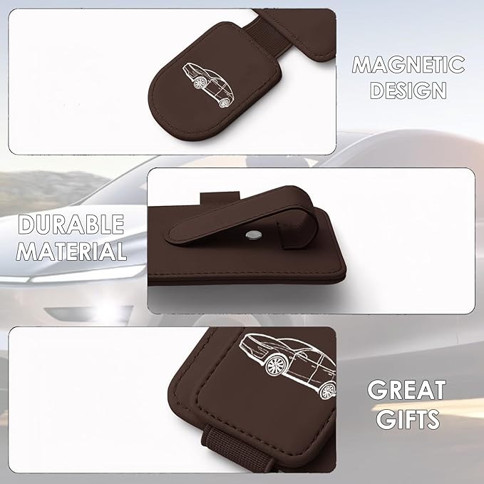 Model Y Sunglass Holder Clip Compatible with Tesla Model Y Juniper Interior Accessories Organizer Eyeglass Hanger Visor Ticket Card Decor Sunglasses Holders Part De Decorations (Brown)