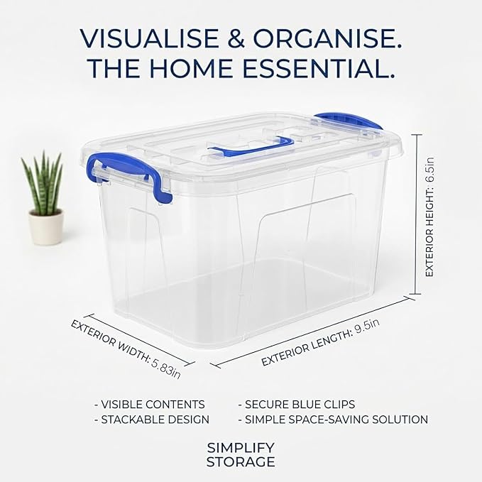6-Pack Clear Plastic Storage Bin with Lids, Stackable Organizer Box with Latching Handle, 6.5L/7quart