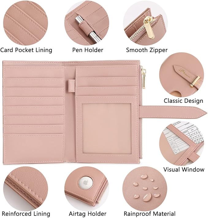 VanFn Airtag Passport Holder, RFID Travel Passport Wallet, Family Passport Holder, Ladies Bifold Air Tag Wallets, Slim Leather Credit Card Wallet For Women, Trip Document Organizer P.Travel Series