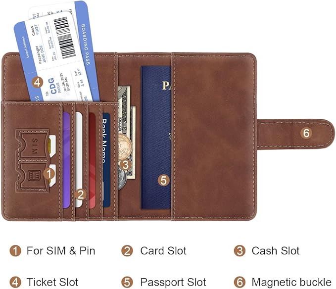 Passport Holder Wallet Cover Personalized Letter A-Z Travel Wallet RFID Blocking Passport Cover Wallet Case for Travel Passport Book Holders for Women and Men, Brown-V