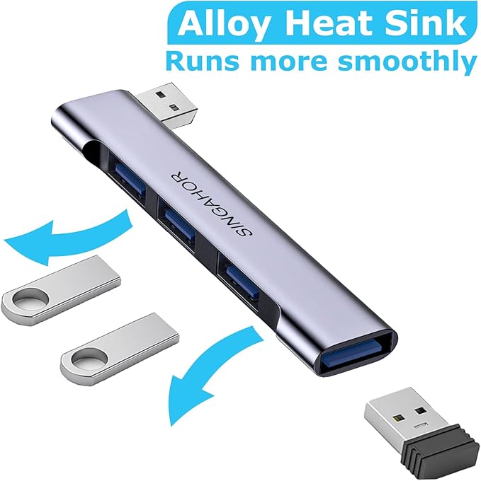 USB Hub for Laptop, USB 3.0 Hub 4-Port, 5Gbps USB Splitter for Laptop, Windows, MacBook, PC, Flash Drives, HDD, Printer, Keyboard, Mouse (Left-Side USB Hub)