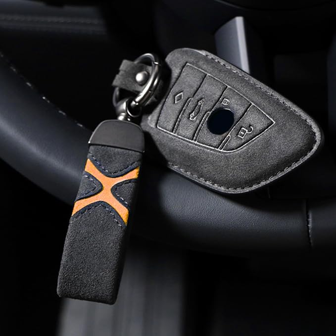 BETTERHUMZ Leather Suede Car Keychain,Key Chain Clip for Alcantara, Anti-Lost D-Ring for Men and Women Car Accessories
