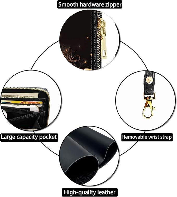 Women's Large Capacity Wallet PU Leather Zip Around Clutch Purse Multifunctional Wallet with Removable Wristlet Strap for Smart Phone/Coin/Card/Cash - Dragonfly