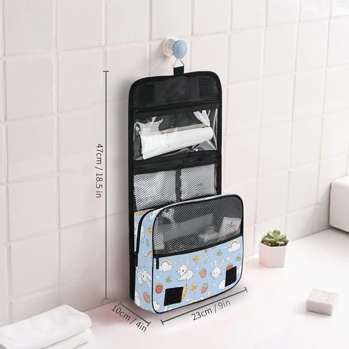 senya Hanging Travel Toiletry Bag Cute Kit Makeup Case Cosmetics Organizer for Men Women (Rabbit And Cloud)