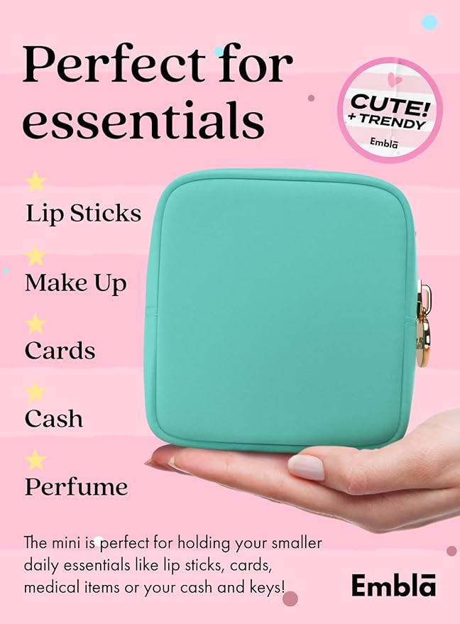 Embla Small Makeup Bag for Purse, Mini Waterproof Nylon Cosmetic Pouch, Durable and Lightweight Travel Toiletry Bag with Smooth Zipper, Turquoise