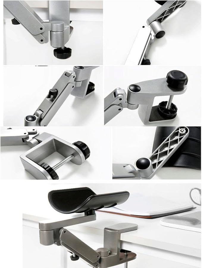 FUZADEL Ergonomic Arm Rest for Desk Rotating Computer Arm Support Clamp On Office Elbow Rest Arm Support Shelf Hand Rest 360 Degrees Rotatable Desk Tray
