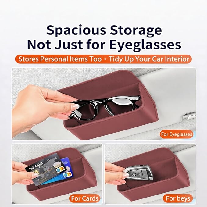 Car Sunglass Holder-Leather Magnetic Large Glasses Case,One-Handed Eyeglass Clip,Universal Auto Sun Visor Accessories