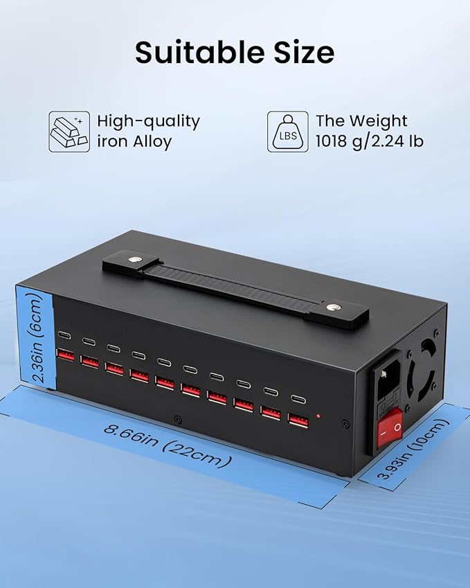 200W USB~c Charging Station, 20 Port (10 USB A & 10 USB~C Port) USB Charger Block, Fast Charging Station for Multiple Devices, Desktop Charger Compatible for iPhone, iPad, Tablets